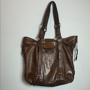 Chloe Brown Leather Shoulder Tote with Stud Detail